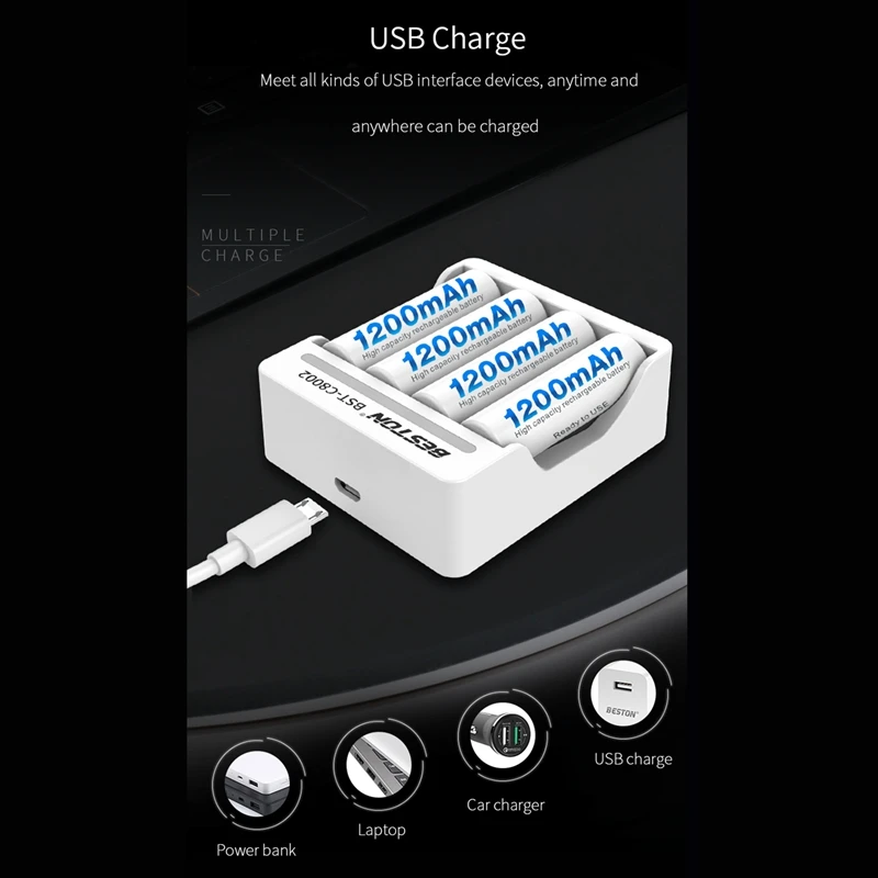 Beston 4 Slot Fast Smart Intelligent Timed Off Battery USB Charger For 1.2V AA AAA Nimh Rechargeable Battery Quick Charger