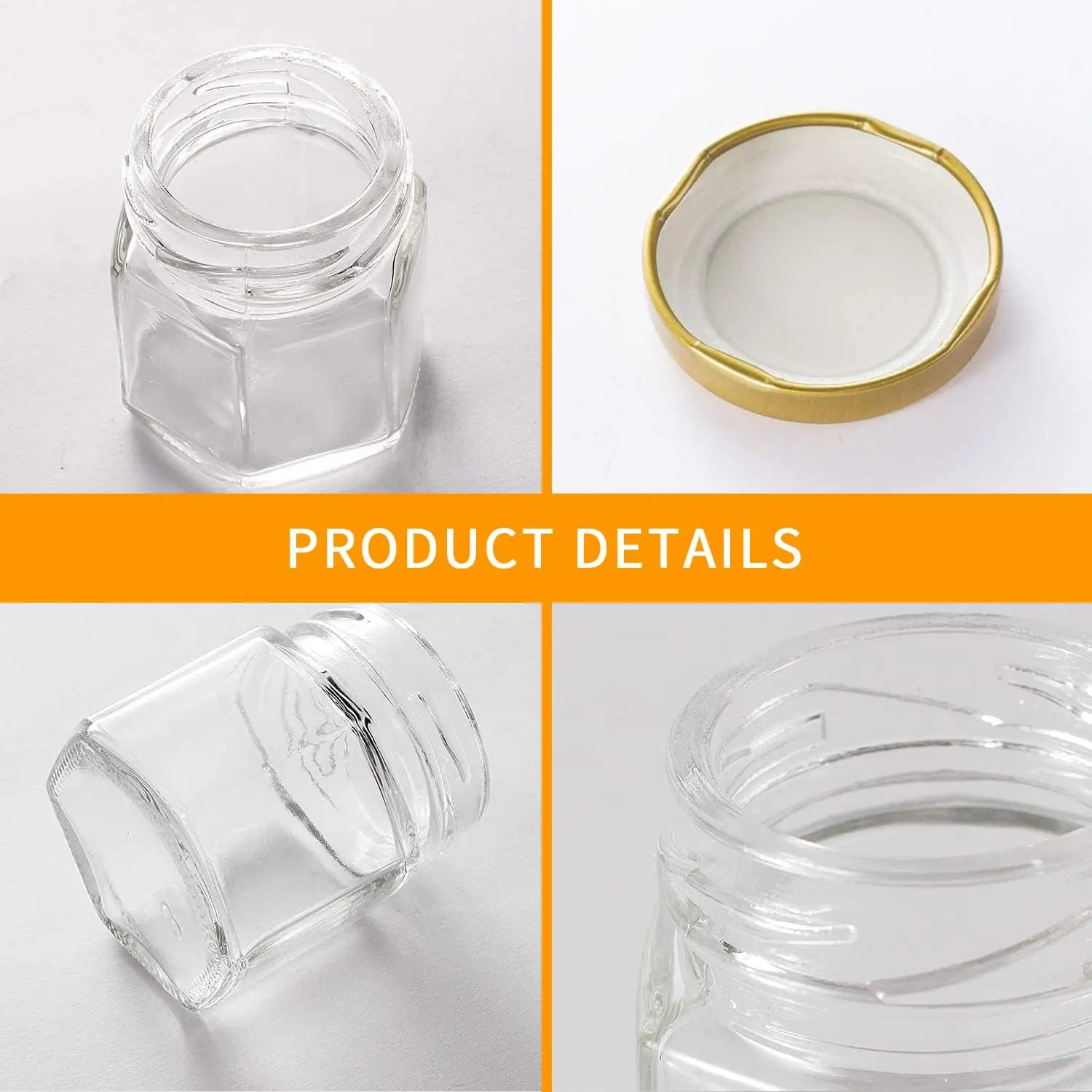 60PCS 1.5 oz Mini Glass Honey Jar Hexagonal Honey Jars Bee Charms Gold Gift Bags Rope Baby Shower Wedding Party Favors