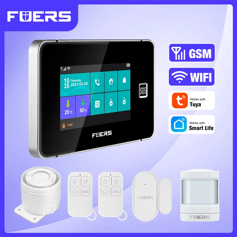 

FUERS 4,3-дюймовый TFT-экран Wi-Fi GSM Tuya Умная домашняя охранная сигнализация G60B Дисплей температуры и влажности Датчик 433 МГц