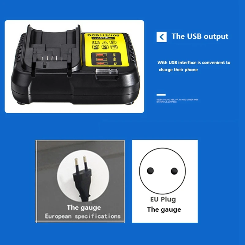 Replacement For DEW Dewei DCB112/105 Charger Can Charge 10.8-14.4-20V Lithium Battery EU Plug