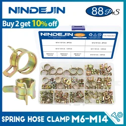 NINDEJIN 88pcs Spring Hose Clamp Zinc Plated M6-M14 Fuel Line Silicone Vacuum Hose Pipe Clamp Steel Wire Tube Pipe Clip Fastener