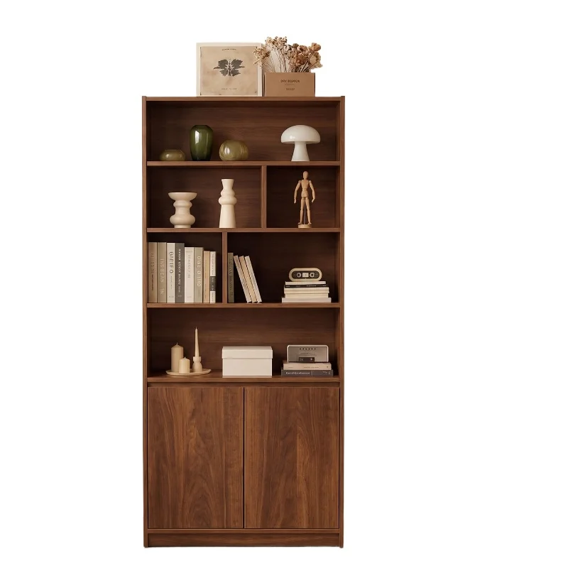 

Solid wood bookcase, medieval floor-to-ceiling locker integrated, display storage corner against the wall