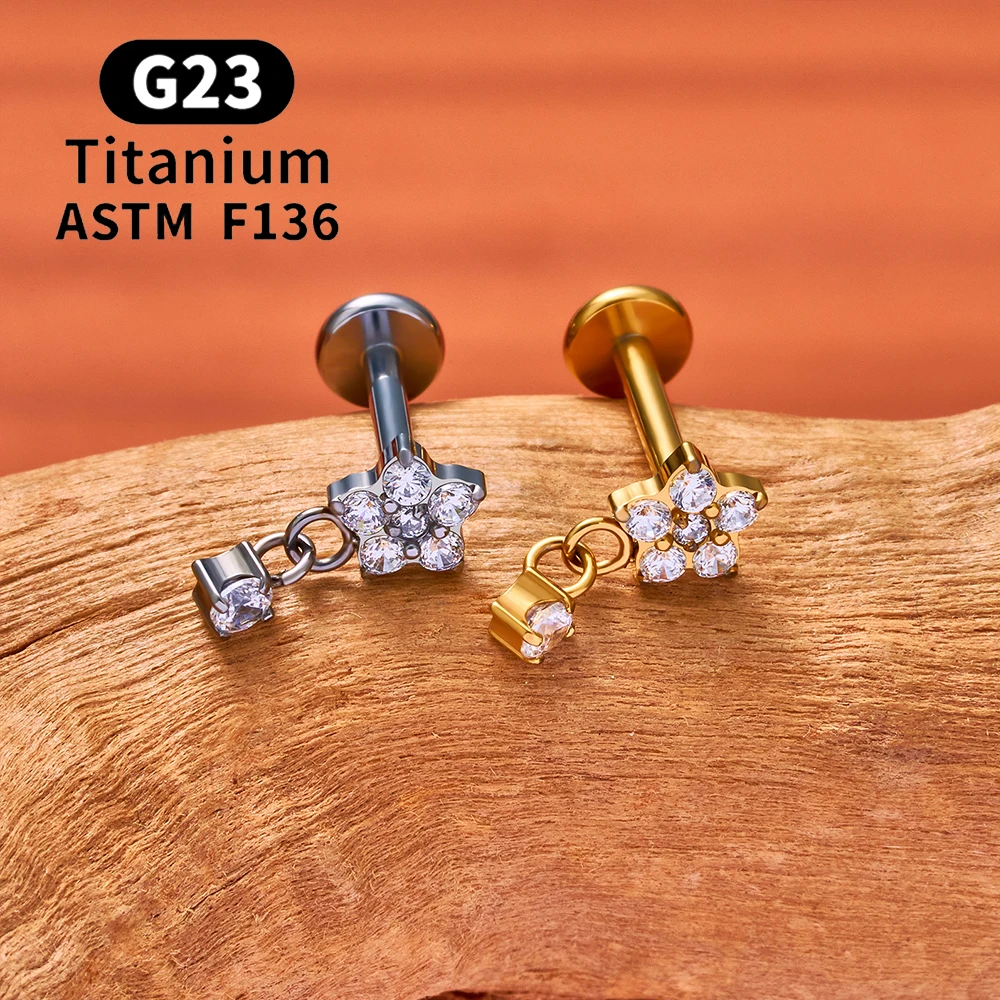 ASTM F136 Titan 16G CZ Drapierkette Flacher Ohrstecker Blumen-Knorpel-Ohrring Labret Lippen-Ohrloch-Tragus-Helix-Piercing-Schmuck – Detail 12