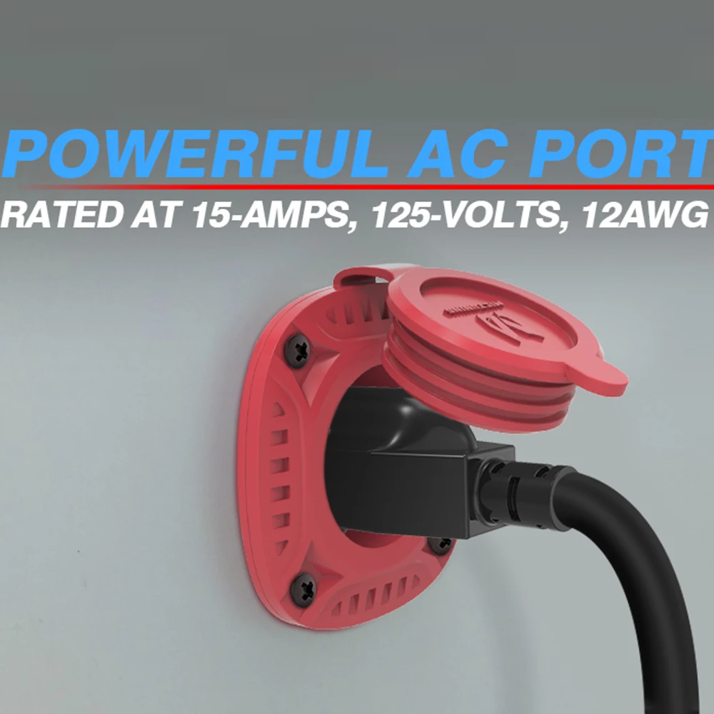 

MICTUNING 15Amp 125V AC Port Plug with 20" Integrated Heavy Duty Extension Cord and Water-Resistant Cap - Red