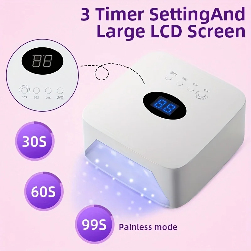 Wiederaufladbarer UV-LED-Nagellampentrockner mit HD-Display, intelligente Nageltrocknungslampe für schnelles Trocknen, Aushärtung aller Gel-Nagellack-Maniküre-Werkzeuge