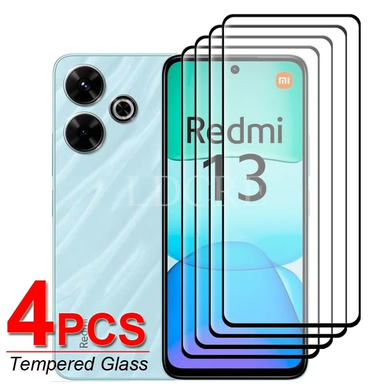 4 Pcs For Xiaomi Redmi 13 Glass Redmi 13 Tempered Glass HD Flim Full Glue Phone Screen Protector Film Redmi 13 4G Glass