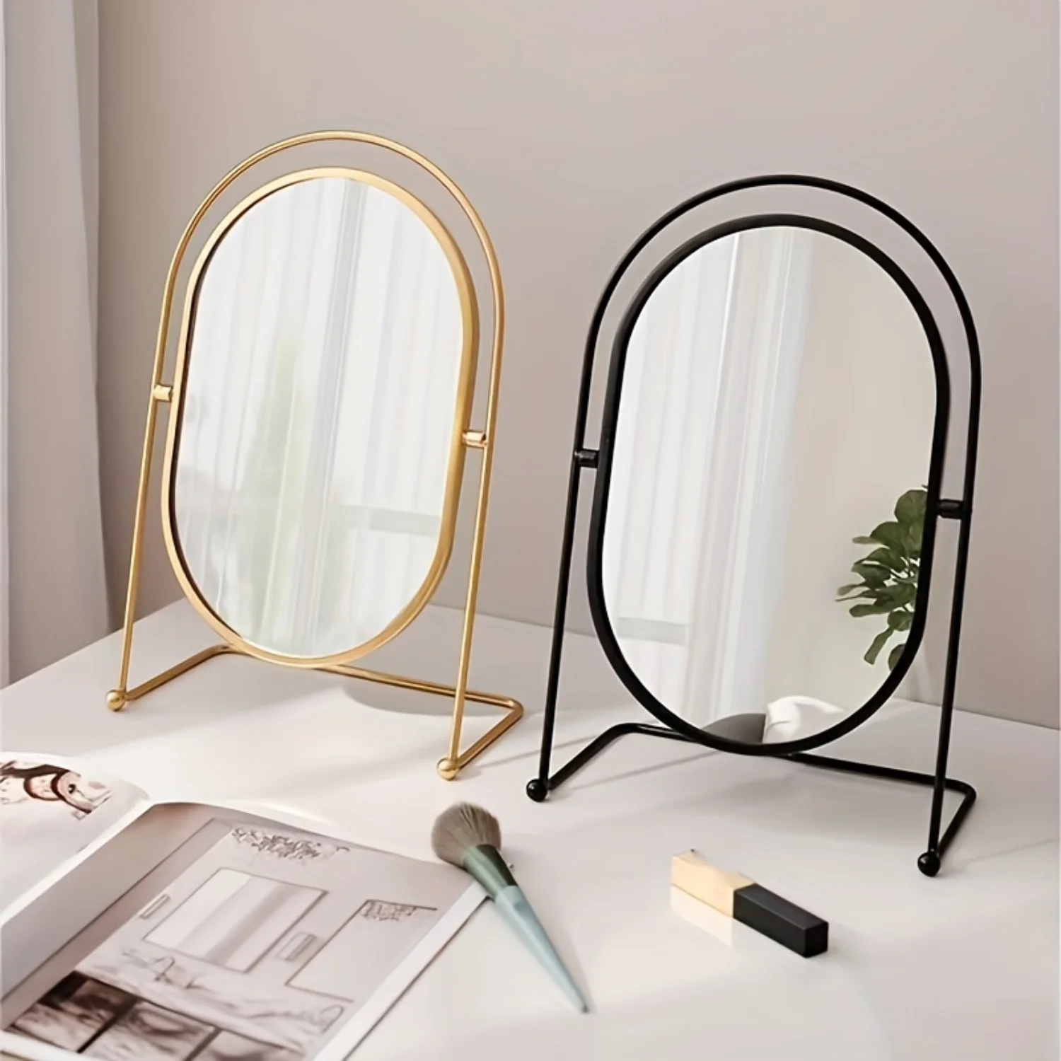 1pc Desktop Makeup Mirror Iron Vintage Vanity Mirror Rotatable Simple Beauty Mirror Cosmetic Mirror Bedroom Decoration Mirrior