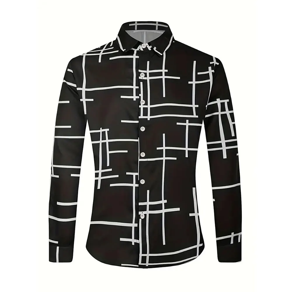 

Men's Outdoor Casual Comfortable Long Sleeve Shirt Fashion 3D Line Digital Printed Shirt Men's Large Size Lapel Button Up Top