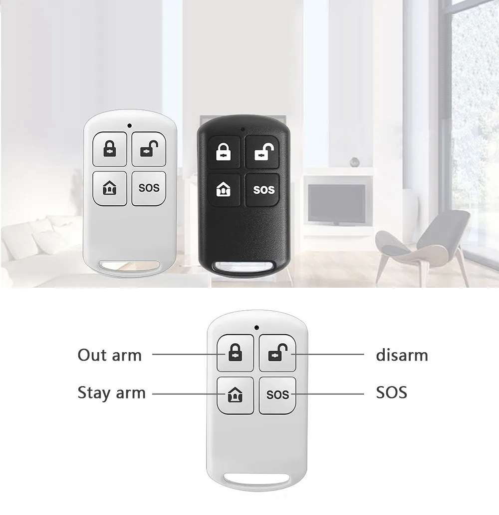 Detector de Control remoto inalámbrico, sistema de alarma de seguridad PF50, 1 piezas, 433MHz, 4 teclas, EV1527, codificación para desarmar a distancia