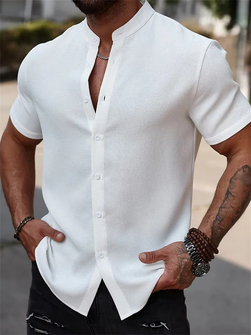 無地メンズ半袖シャツカジュアルシャツ高品質無地半袖生地ビジネスシャツトップ