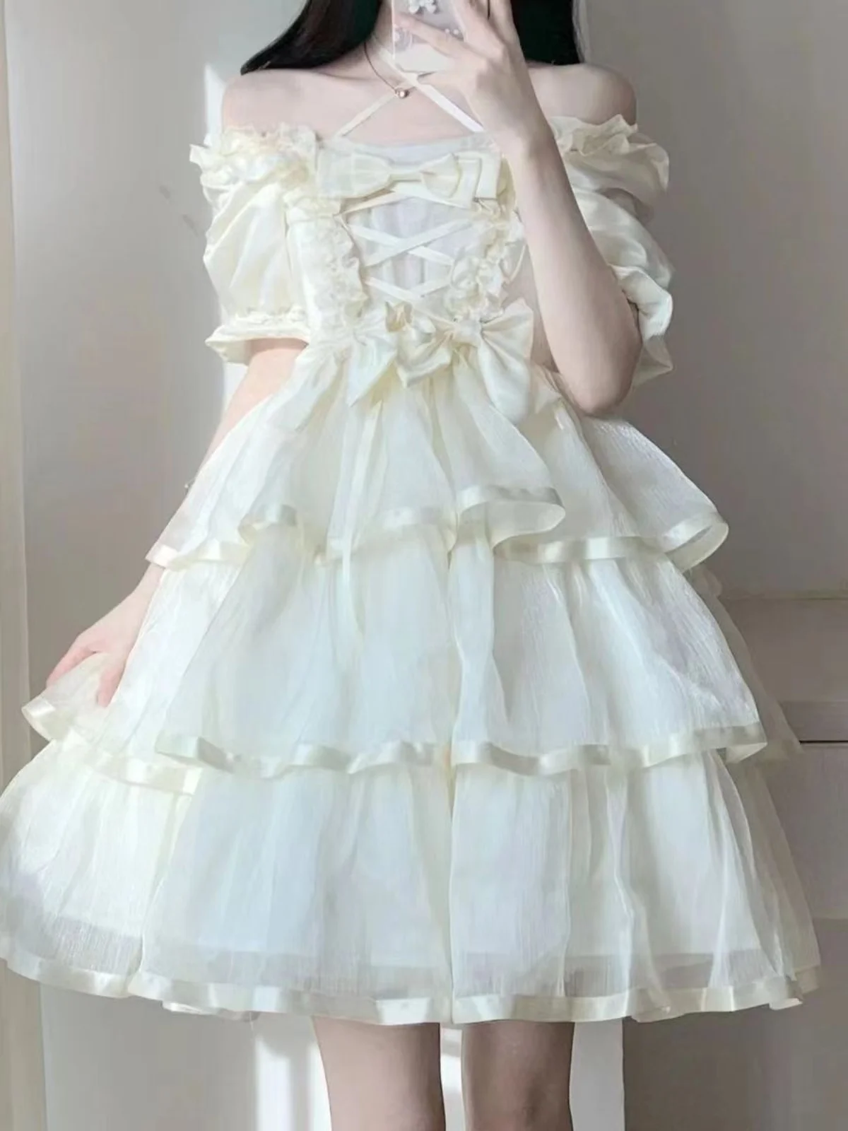 

Harajuku Japanese Spring Autumn Lolita Original Design Authentic Fairy Three Section Dress Trailing Gorgeous Birthday Tea Party