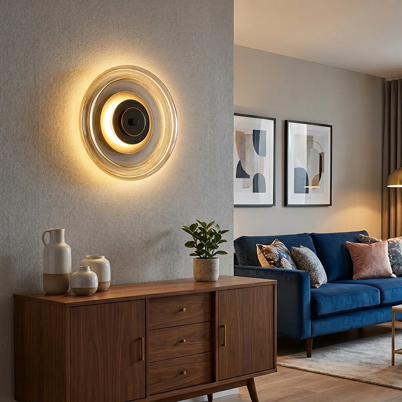 Modern Round Wall Lamps Amber Smoke Gray Glass Lights Bedroom Bedside Restaurant Living Room Hotel Designer Art Home LED Sconces