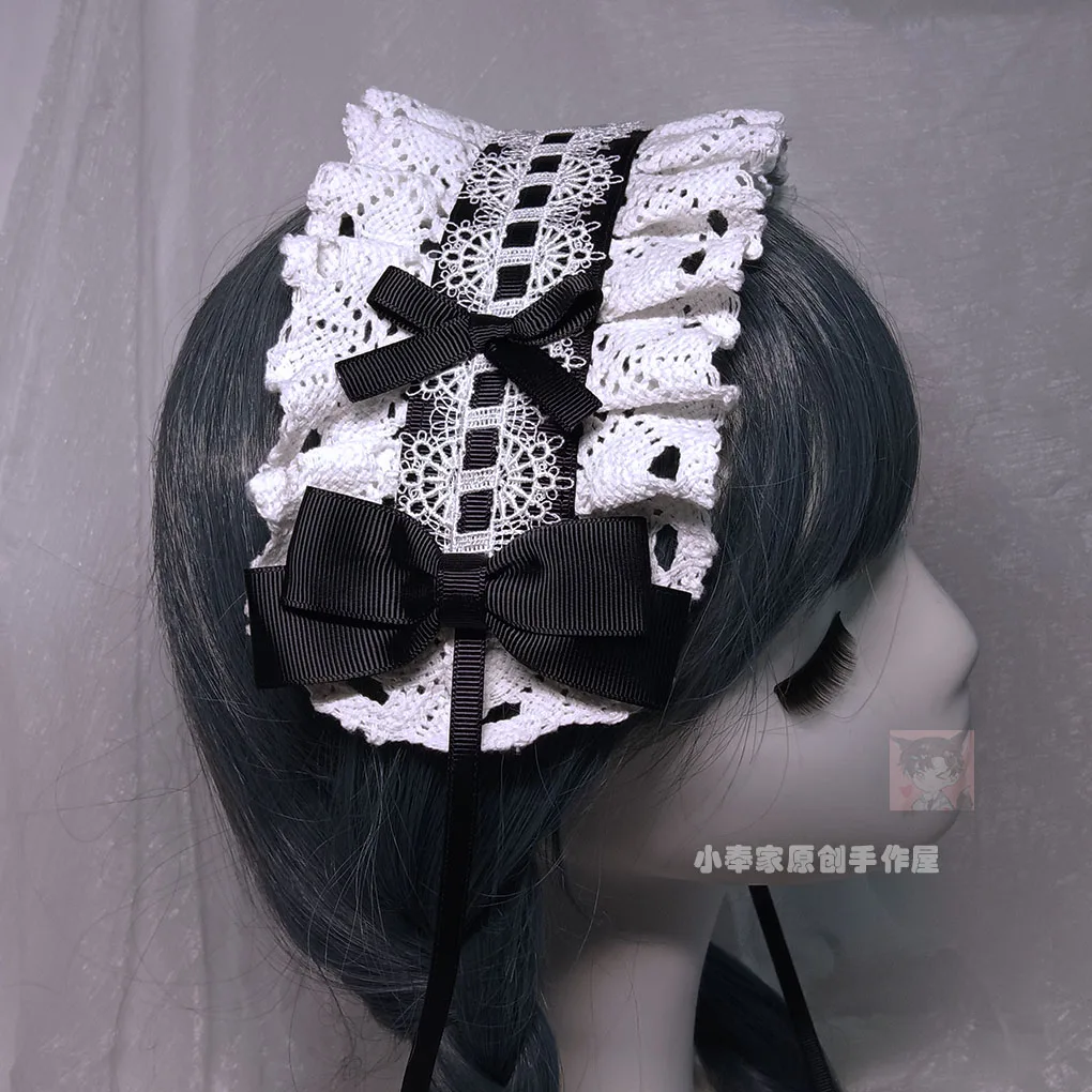 

Japanese Sweetheart Girl Lo Black and White Headband Women Lolita Jewelry Babydoll Lace Bow Hairpin Headgear Headband Female
