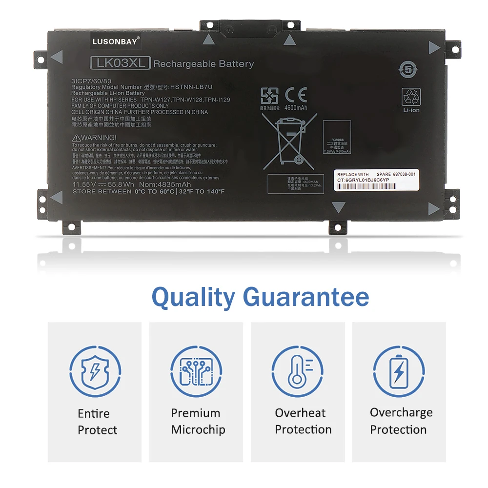 LUSONBAY LK03XL Battery For HP Envy X360 15z 15-BP 15-BQ 15M-BP 15M-CP 15M-CN 17-AE 17M-AE 17-BW Series HSTNN-LB7U HSTNN-UB7I TP