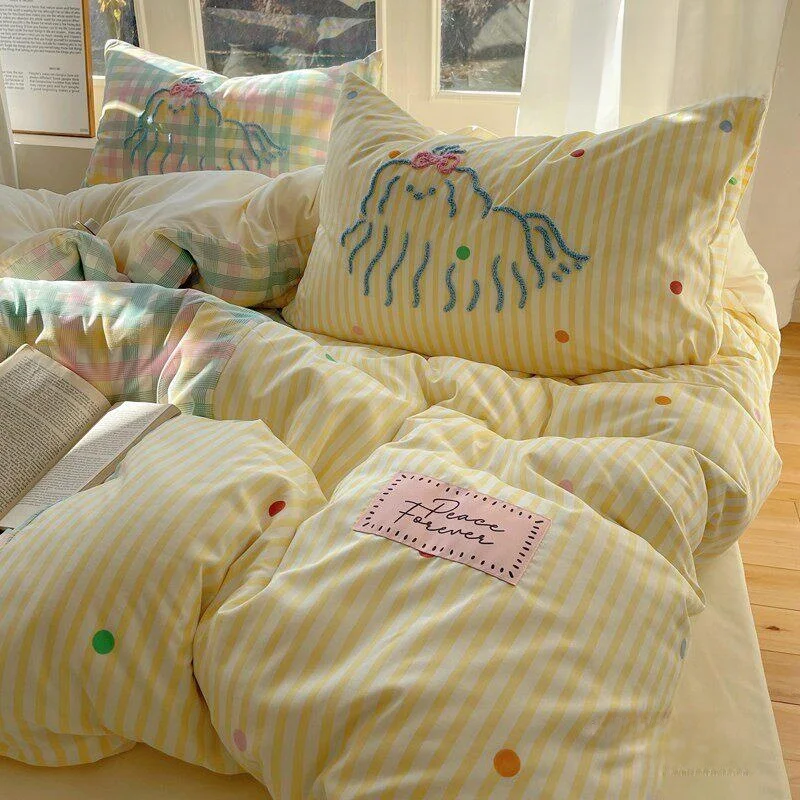 parure-de-lit-en-coton-lave-a-l'eau-motif-dessin-anime-ensemble-trois-pieces-a-pois-suite-quatre-pieces-housse-de-couette-pour-enfants
