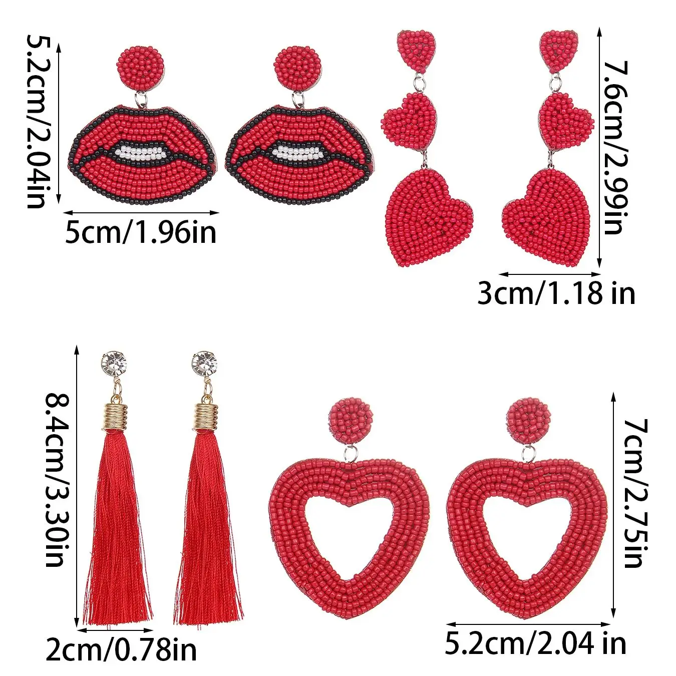 WELBACK Classic Vintage Red Earrings For Women Handmade Bohemian Heart Geometric Tassel Drop Earrings for Women Party