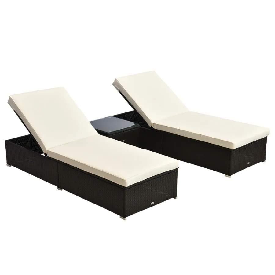 

Outdoor Lounge Chairs Set of 2 with 5Level Angles Adjust Backrest Thick Cushions Matching Table for Pool Side Cream White