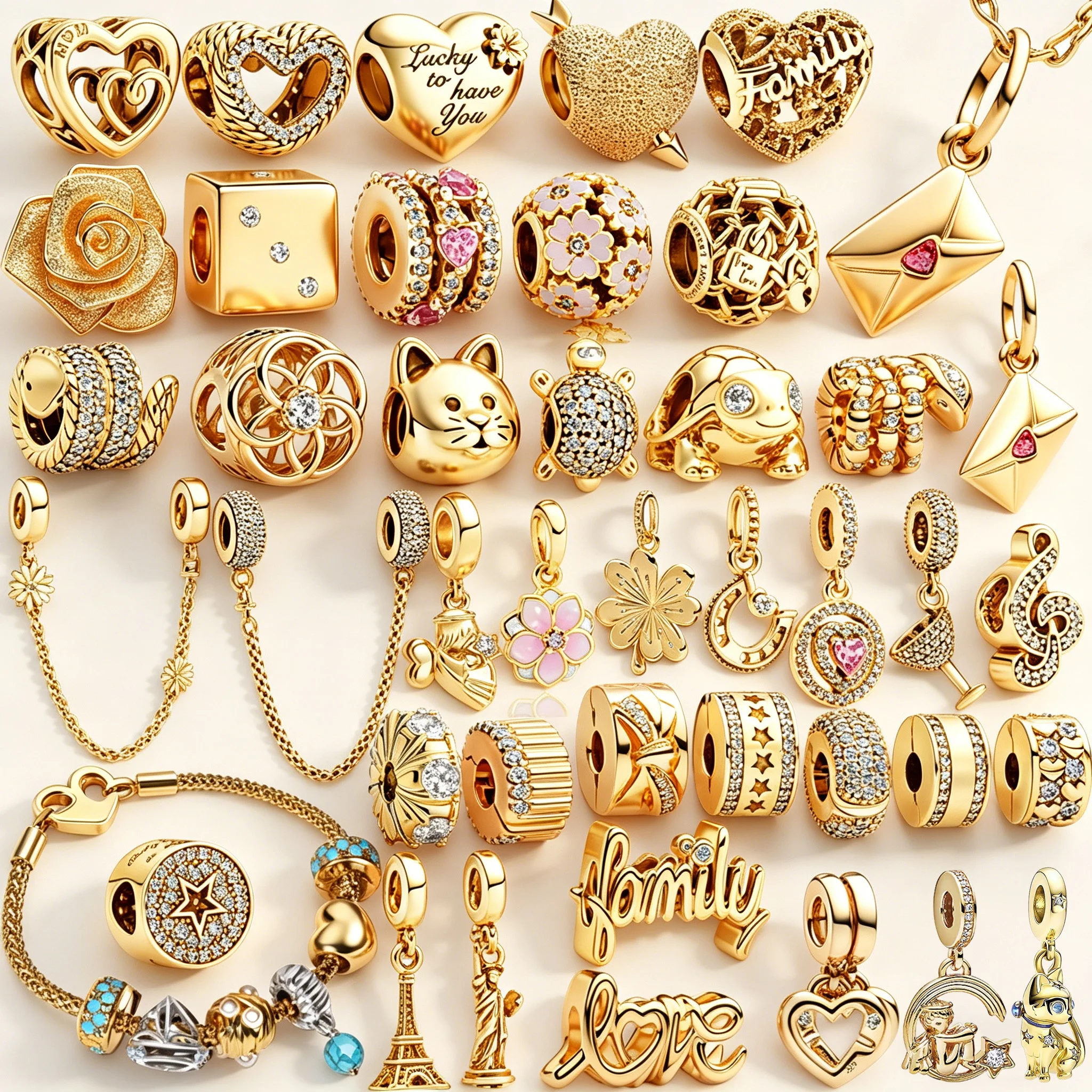 

New Original Golden shiny Eiffel Tower Statue of Liberty Clip Charms Beads DIY Women Jewelry Gift Beads Fit Bracelets