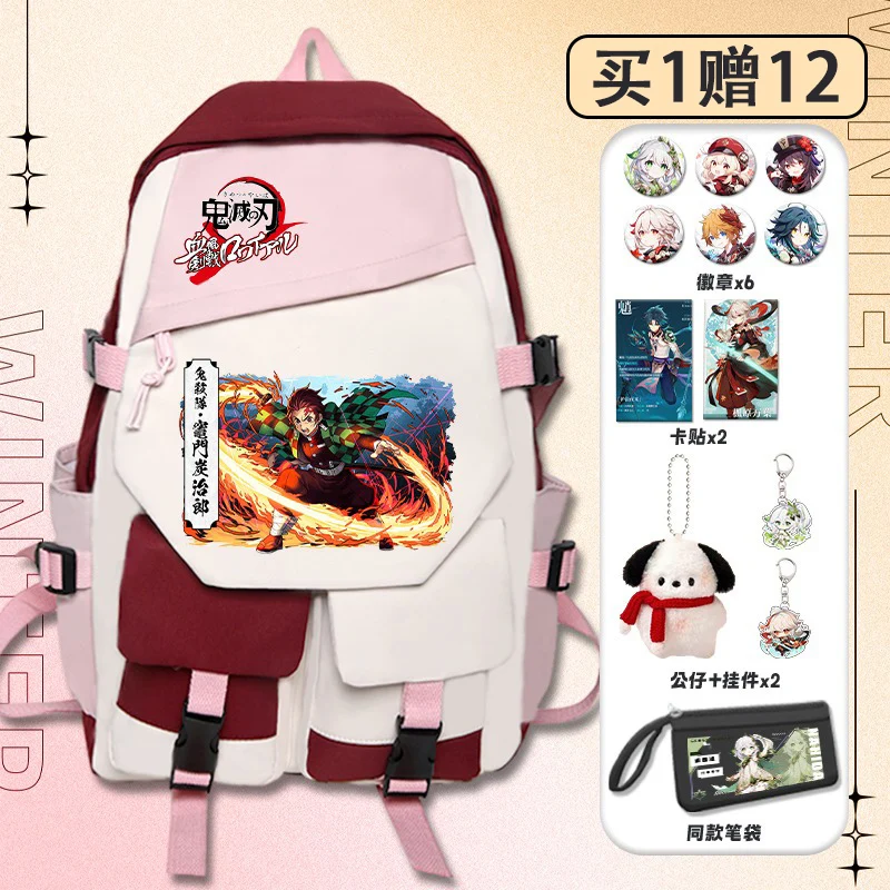 

30×46×15cm Black Blue Green Red, Demon Slayer, Kimetsu no Yaiba, Anime, Student Kids Teens School Bags, Backpacks, Girls Boys