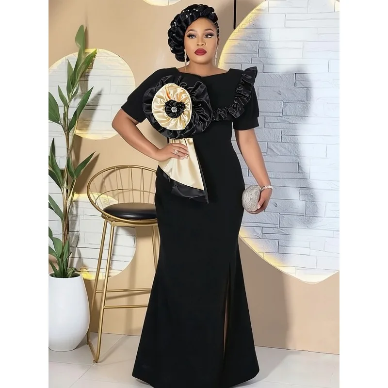

African Mermaid Dresses Short Sleeve Maxi Robes Turkey Women Clothing Wedding Party Prom Evening Gowns Ankara Dashiki Outfits