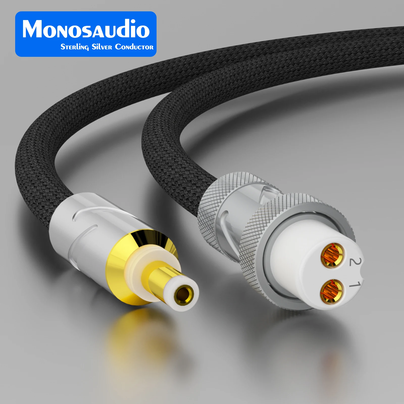 Monosaudio Pure Silver Dc Power Cable 5.5 DC2.1-2.5 2P Hifi Aviation Cable Dc Plug To Dc2.5/2.1 Audio Cable