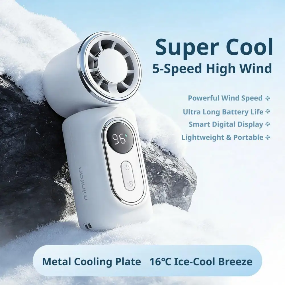 Portable Ice Compress Fan High-speed Cooling Handheld USB Rechargeable LED Digital Display Mini Clip Fan For Outdoor Travel