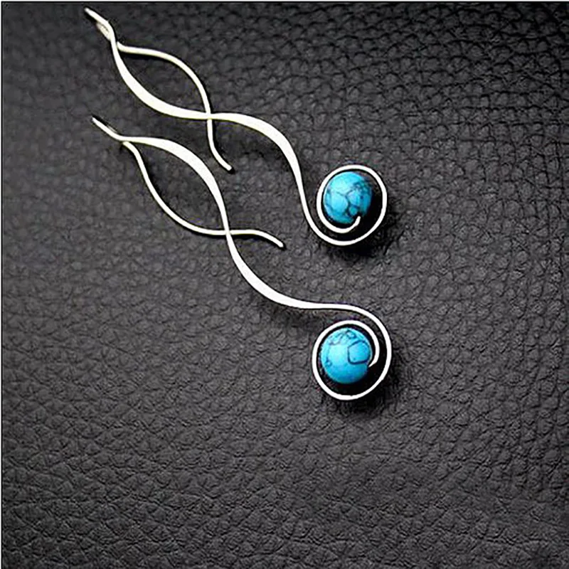 Simple Retro Turquoise Long Earrings For Women Fashion Trend Earrings Girls Wear Jewelry Everyday