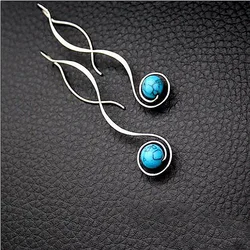 Simple Retro Turquoise Long Earrings For Women Fashion Trend Earrings Girls Wear Jewelry Everyday