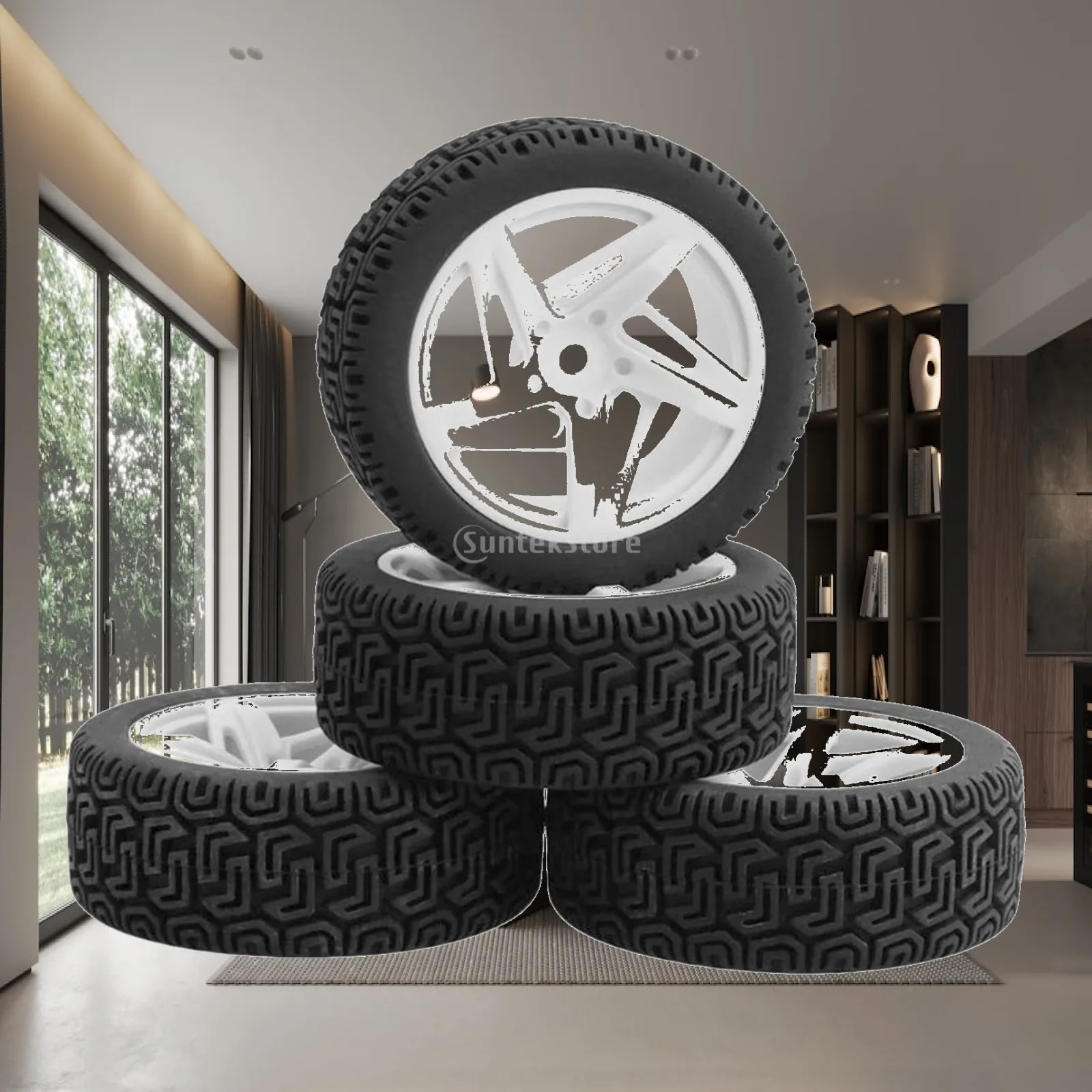 Rubber RC Car Wheels and Tires with Foam Inserts for 1/10 1/14 Rock Crawler Offroad Buggy