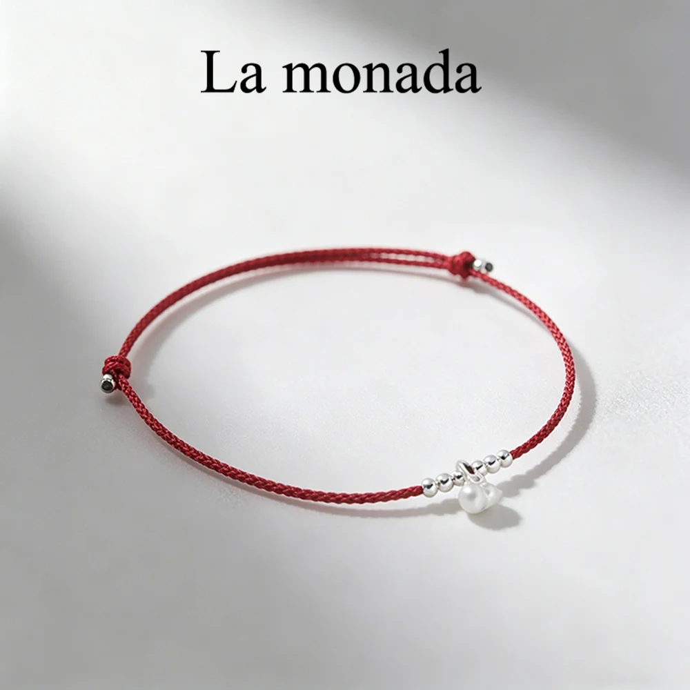 La Monada Minimalist Red String Bracelet with 925 Silver Gourd Pendant Adjustable Lucky Red Thread Bracelet For Women Daily Wear