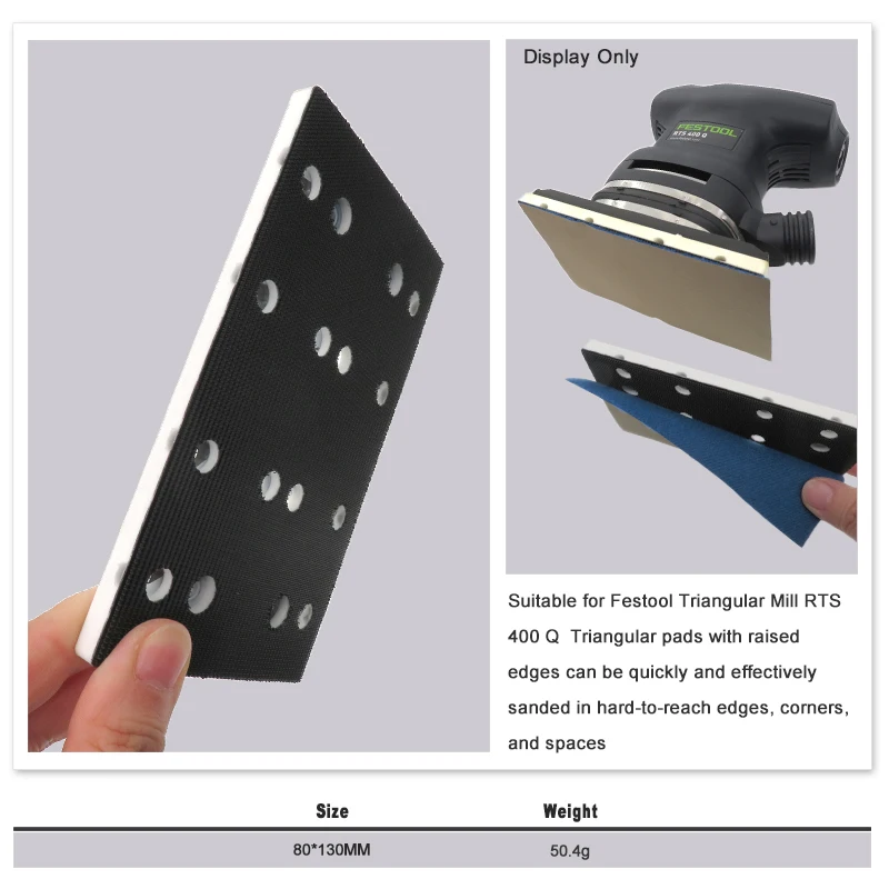 80*130mm Electric Polishing Disc Backing Pad 12Holes Square Hook and Loop Tray Replace RTS 400 REQ for Abrasive Tool