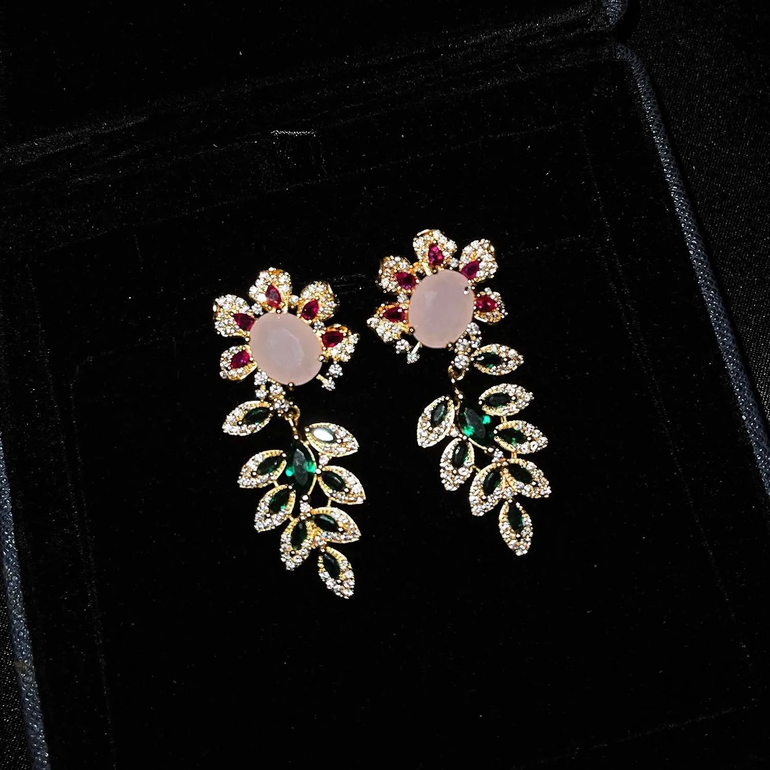 S925 Sterling Silver Stud Earrings With Fashion Leaf Designs Fresh Color Zircon And Cute Smart Flower Accents For Trendy Ladies