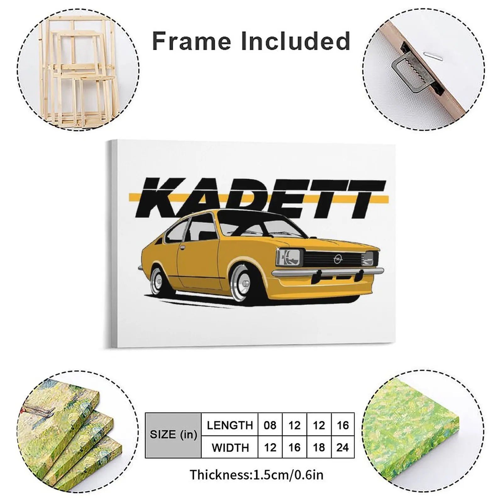 Beige Opel Kadett B Sedan Illustration Canvas Paintings Cave Pub Wall Cave Vintage Plaques Classic Car Metal Posters