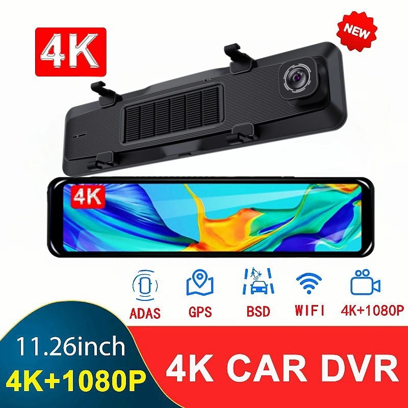 

New 12Inch 4K 3840*2160P Car Camera Dash Cam Support ADAS BSD GPS Rearview Mirror Video Recording WIFI Loop Record Phone APP