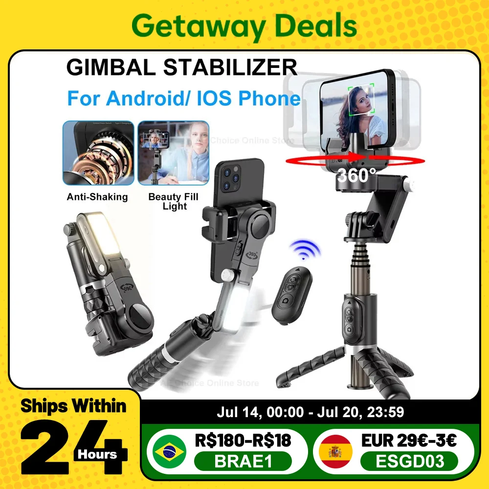 

Q18 Gimbal Stabilizer Handheld Mobile Phone Selfie Stick Holder Fill Light Bluetooth for HUAWEI Xiaomi IPhone Follow Shoot Mode