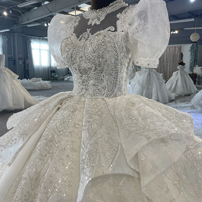 Precioso vestido de novia de Organza Para Mujer, vestido de boda de cuello alto con cristales, MN119, elegante, 2022