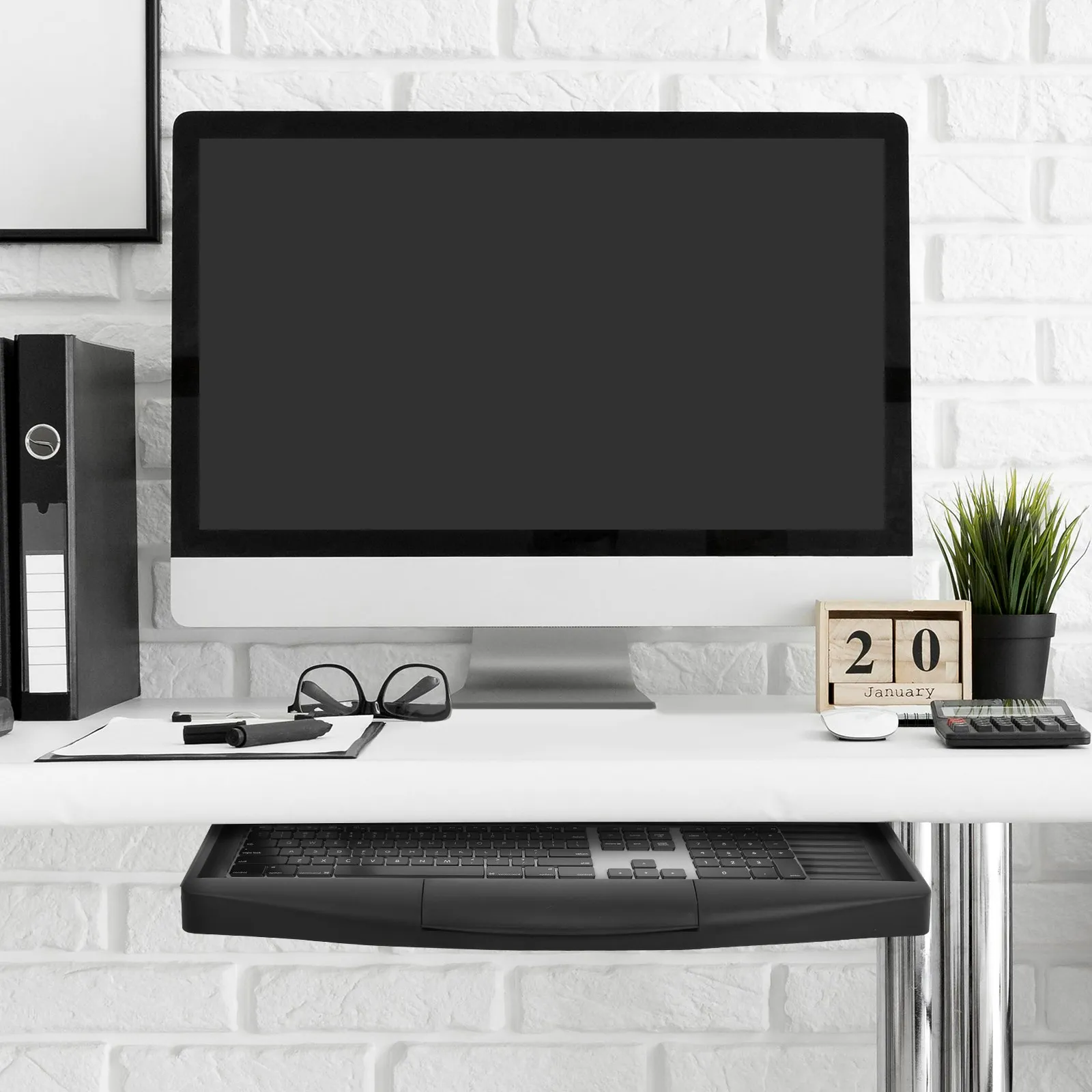 Creative Under Desk Keyboard Storage Tray Drawer Style Wear Resistant Aluminum Alloy Keyboard Tray Slide Out Office Desktop