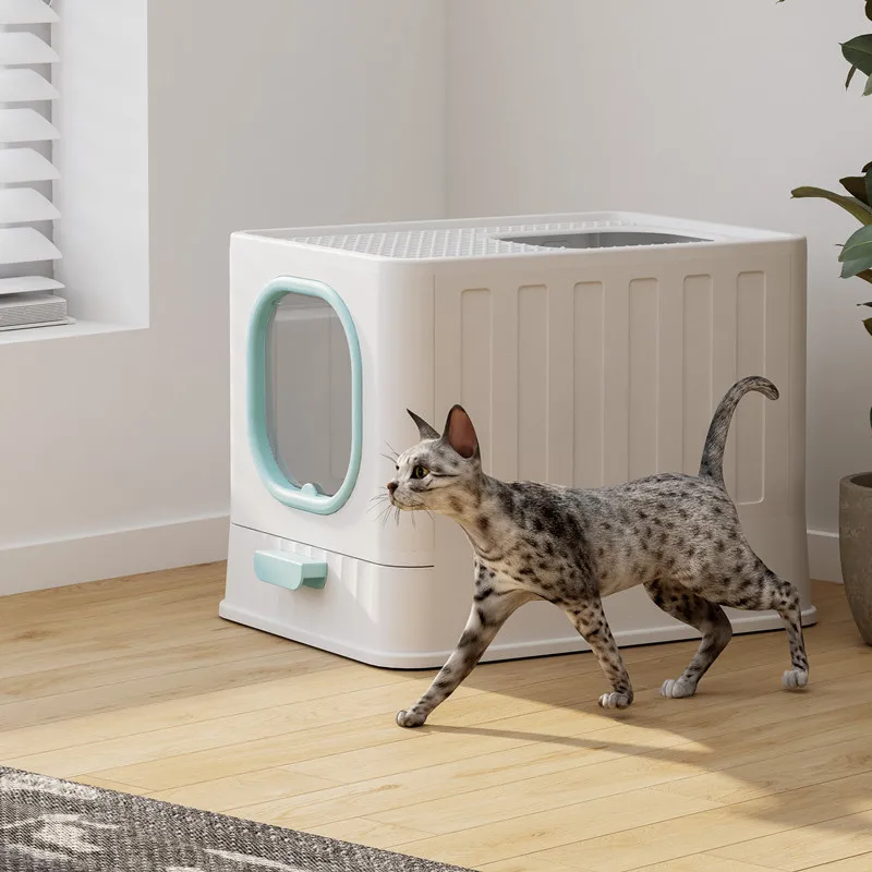 Caja de arena plegable cerrada para gatos, anti salpicaduras - imagen 3