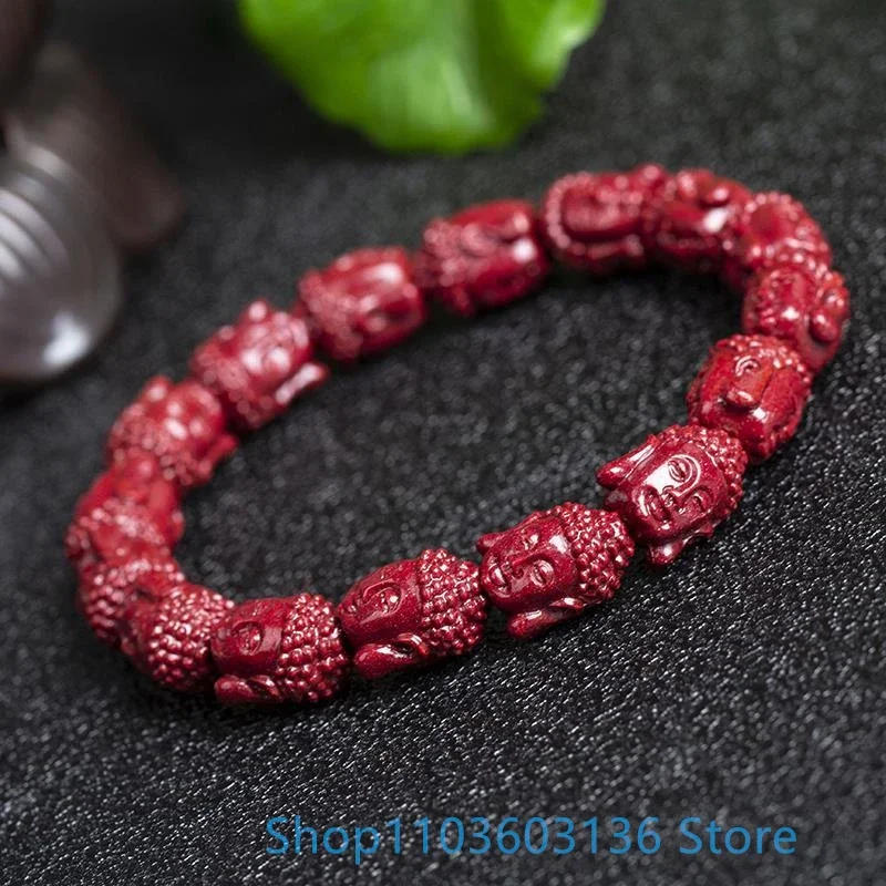 Natural Cinnabar Buddha Head BRACELET HANDMADE, 96% High Content Cinnabar Bracelet making supplies Classic religious style jewel