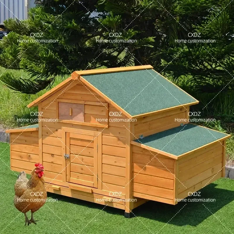Outdoor Solid Wood Chicken Coop with Nest and Egg Box Rainproof Sunscreen Anti-corrosion Garden Poultry House for Kids