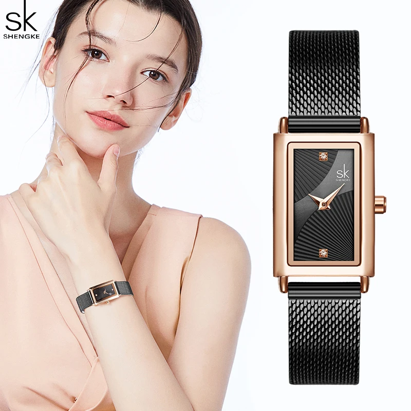 Shengke Women Watches Fashion Geneva Designer Ladies Watch Luxury Brand Rectangle Quartz Gold Wrist Watch Luxury Gifts For Women