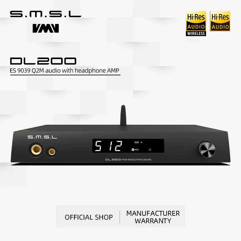 SMSL DL200 앰프 오디오dac 블루투스 hifi 디코딩 및 헤드폰 앰프 디지털 변환기 아날로그 to 디지털 MQA-CD ES9039Q2M 트루 밸런스드 블루투스 APTX HD OPA1612 DSD512