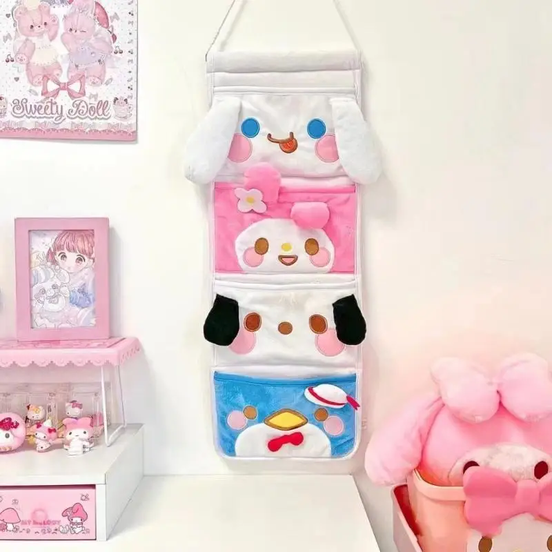 New Sanrio Hanging Wall Organizer Cute Cartoon Girl Heart Large Capacity Storage Bag Dormitory Wall Storage Bag Anime Plush Bag