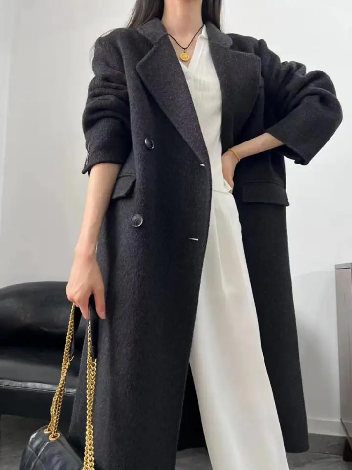 Right Angle Shoulder Double-Breasted Woolen Jackets Women's 2024