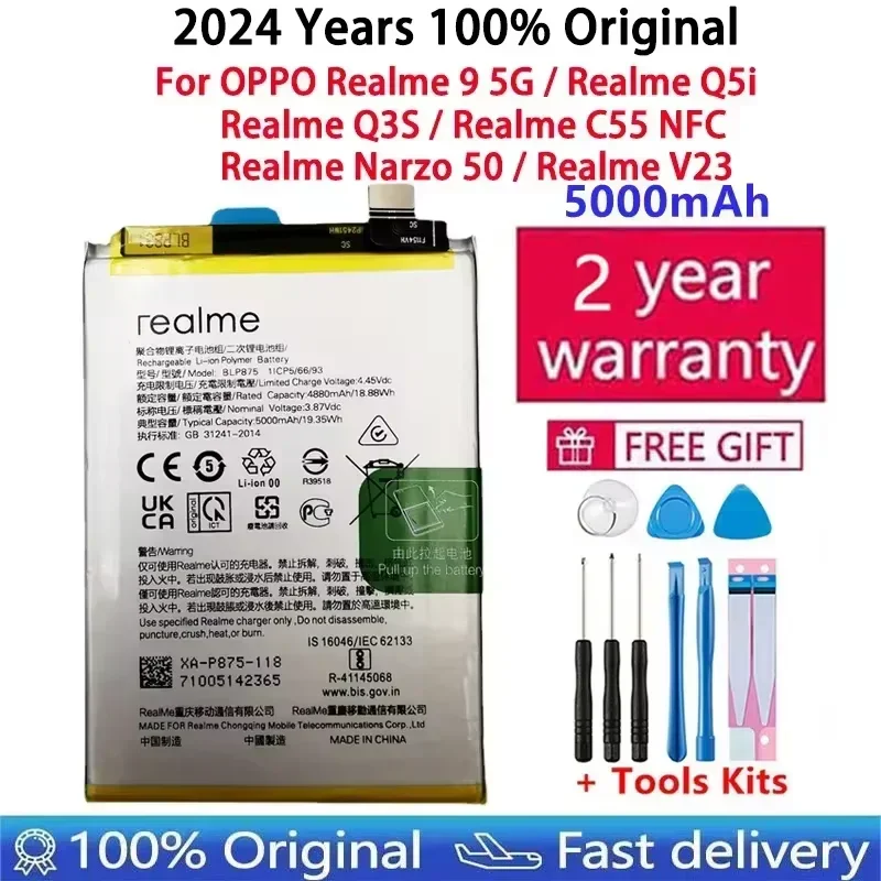 

100% Original 5000mAh High Quality Replacement Battery For OPPO Realme 9 5G Q5i Q3S C55 NFC Narzo 50 V23 Batteries