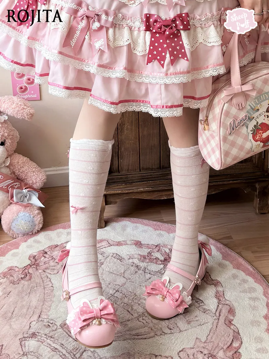 

Lolita Sweet Bunny Ears Polka Dot Bowknot Single Shoes 2026 Spring New Women Shoes Mary Jane Shoes