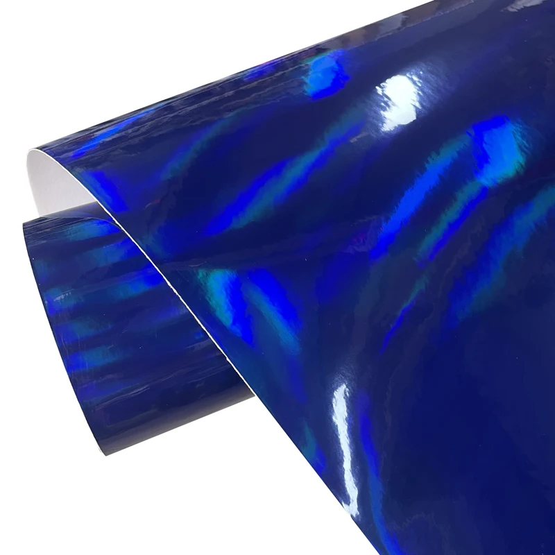 Hochwertige, glänzende, holografische, verchromte, blaue Vinylfolie mit Luftverschluss, selbstklebender Aufkleber für Kfz- und Autoverpackungsfolie