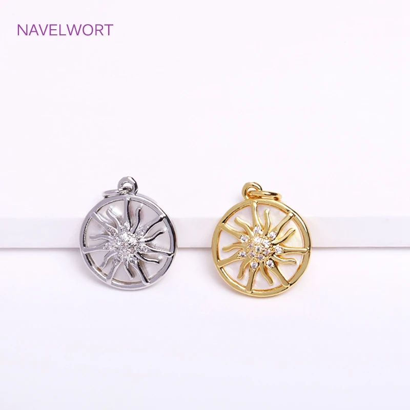 Trendy Gold Color Sun Charms For Jewelry Making Brass Inlaid Zircon Round Sun Pendants DIY Necklace Making Findings Wholesale