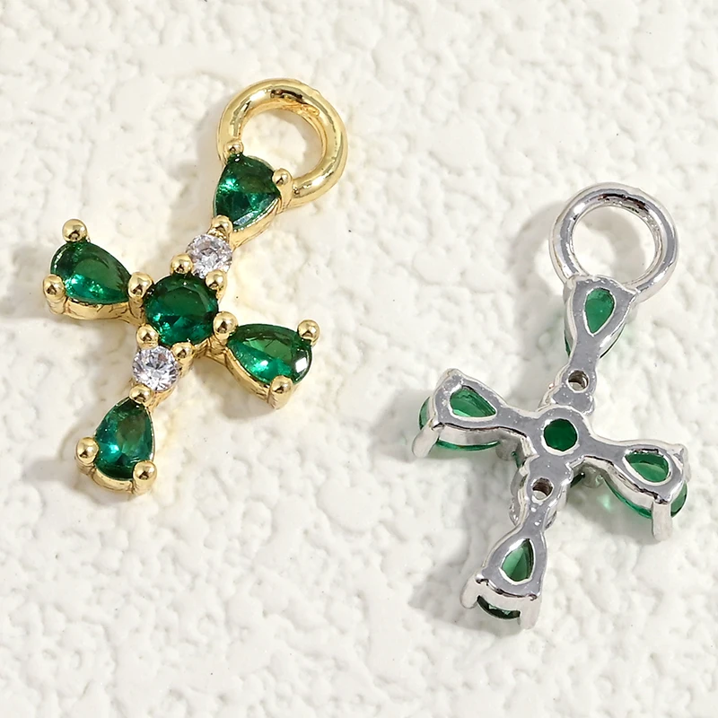 Exquisite Kompakte Kreuzförmige Anhänger, Vergoldet mit Zirkonia, Messing-Schmuckzubehör für DIY Handgemachte Ohrringe: VD2379 – Detail 5