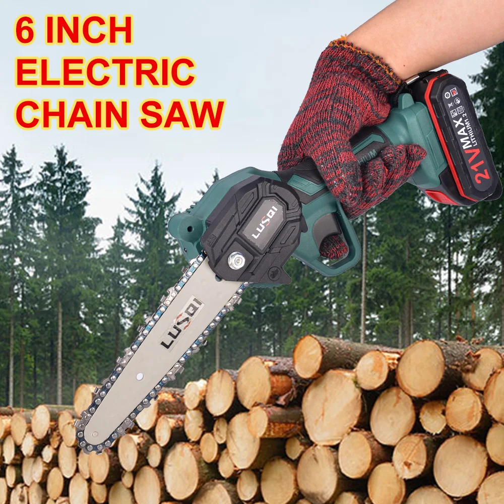 LUSQI 21V 6inch  Mini Electric Pruning Chainsaw With Rechargeable Battery Woodworking Pruning Chain Saw Garden Power Tools